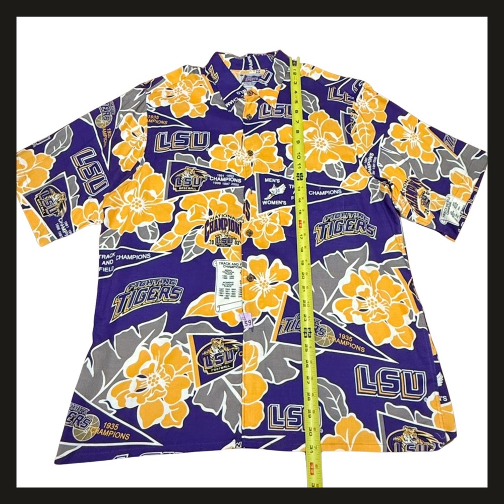 LSU Tigers REYN SPOONER Floral Hawaiian Shirt NATIONAL CHAMPIONS Mens Size L Y2K - Picture 3 of 13